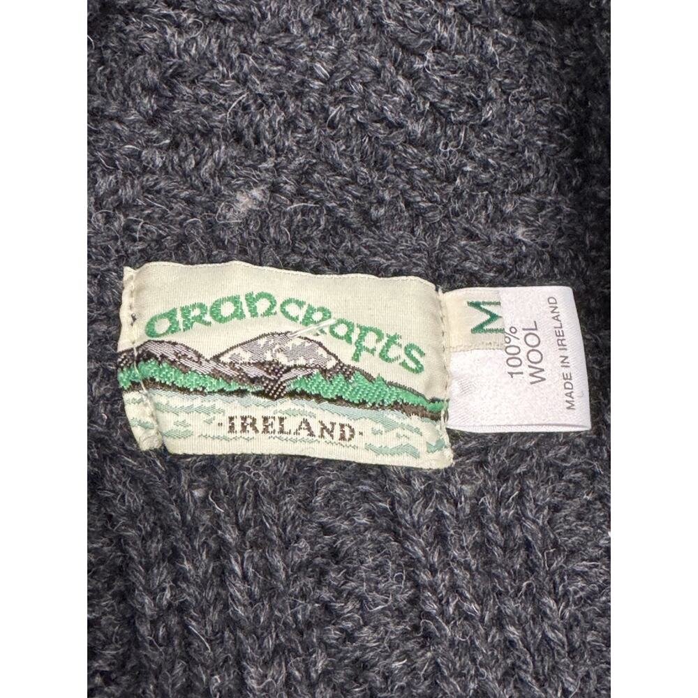 Aran Crafts Women's Gray Irish Wool Cable Knit Shawl Collar Cardigan Casual - Picture 2 of 7
